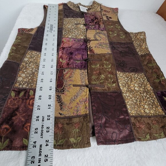 Coldwater Creek Women's Medium Brown Patchwork Oriental Sleeveless Vest Top - Picture 8 of 8